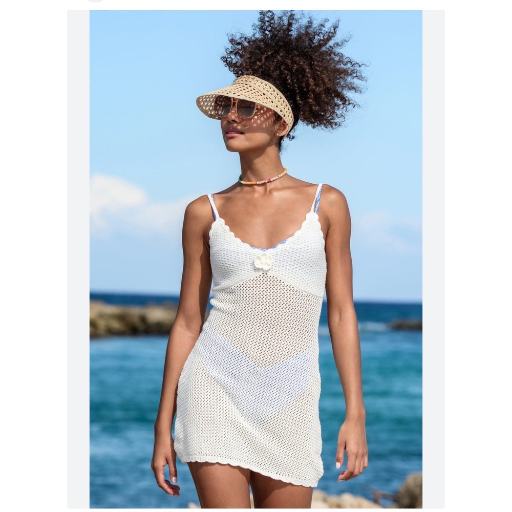 NWT Altar'd State Rosette Crochet Mini Dress Cream Swim Coverup XL